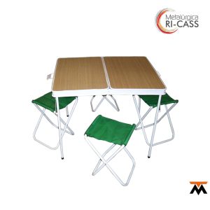 Mesa Plegable De Camping Ri-Cass con 4 Banquetas Individuales